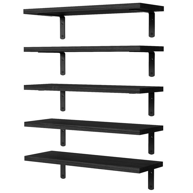 DOLLFIO Floating Shelves, 5 Sets Wall Shelves, Wood Floating Shelves for Bedroom Wall Décor, Wall Mounted Floating Bathroom Shelf for Storage, Floating Book Shelf, Living Room – Black