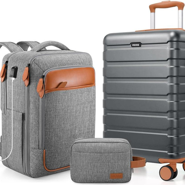 Miusse 20 Inch Hardshell Luggage Sets with Backpack,Carry On Luggage 22x14x9 Airline Approved for men & women, Business Travel and Weekend Getaways​ (Gray)