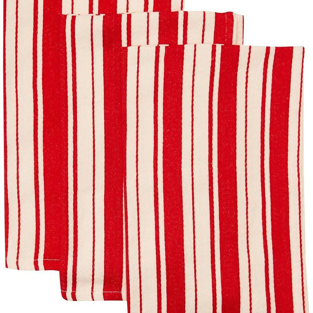 DII Heavy Duty Kitchen Cleaning Collection, Long-Lasting Quality, Cotton Dish Towel Set, 18x28, Striped Tomato, 3 Piece