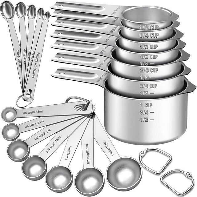 Measuring Cups and Spoons Set, 7 Stainless Steel Nesting Measuring Cups & 7 Spoons, 5 Mini Measuring Spoons & 2 Detachable Rings, Kitchen Gadgets for Cooking & Baking, Set of 21