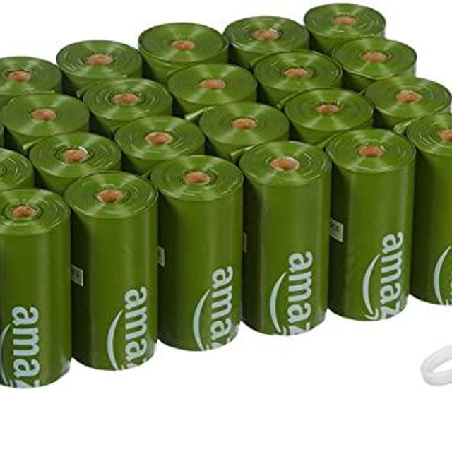 Amazon Basics Dog Poop Bags with Dispenser and Leash Clip, 13 x 9 Inches, Unscented, Green - 540 Bags (36 Rolls)