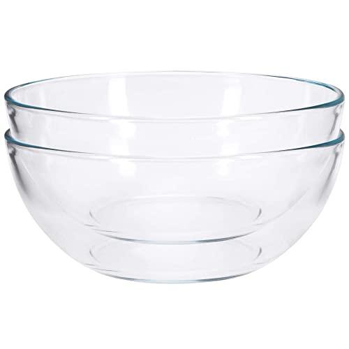 FOYO 8-inch Round Tempered Glass Bowl for Mixing Salad or Cereal, Set of 2 Small Bowls