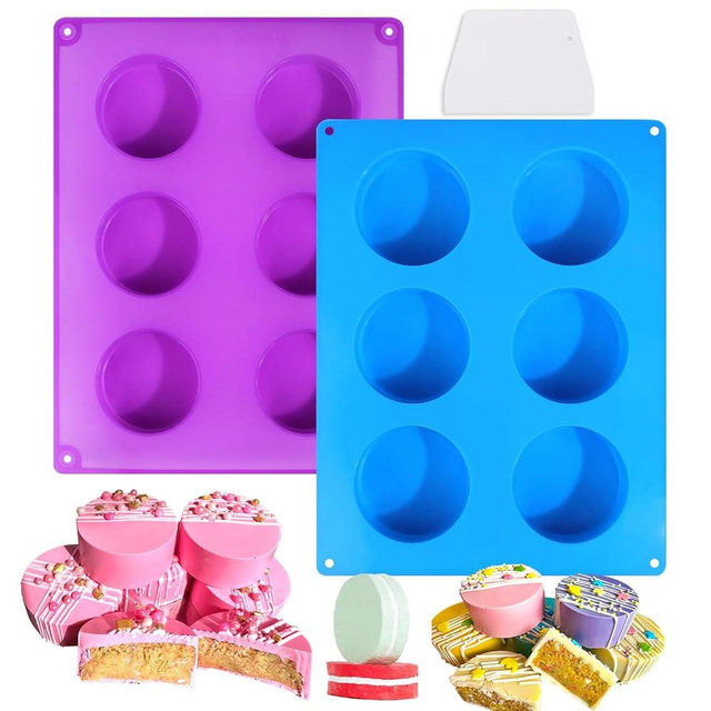 XANGNIER Silicone Cake Puck Mold Set,Chocolate Covered Flat Cake Pop Mold for Cookie Candy Chocolate Desserts Making, 2 Silicone Molds and 1 Scraper