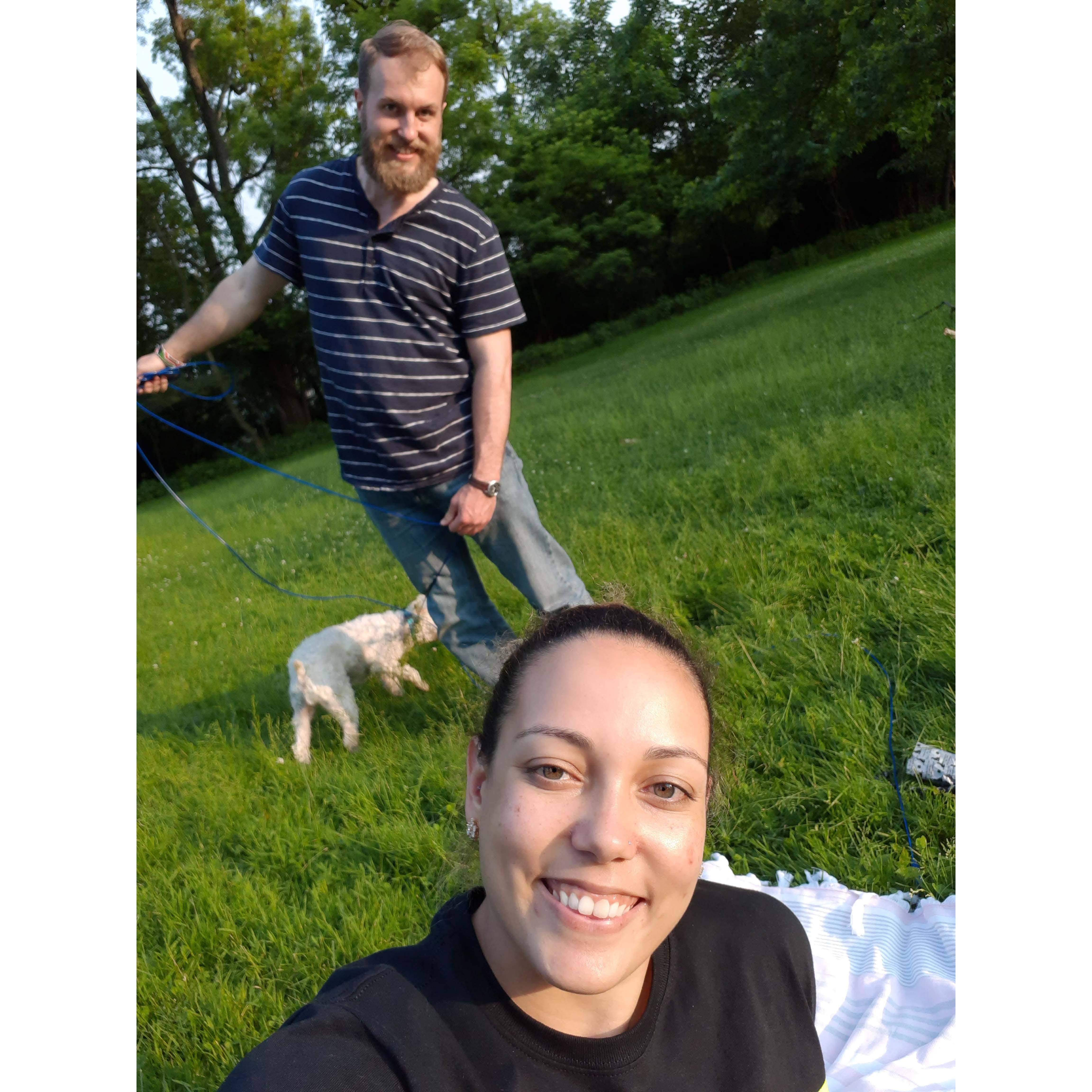 One of our first dates to a park after work.