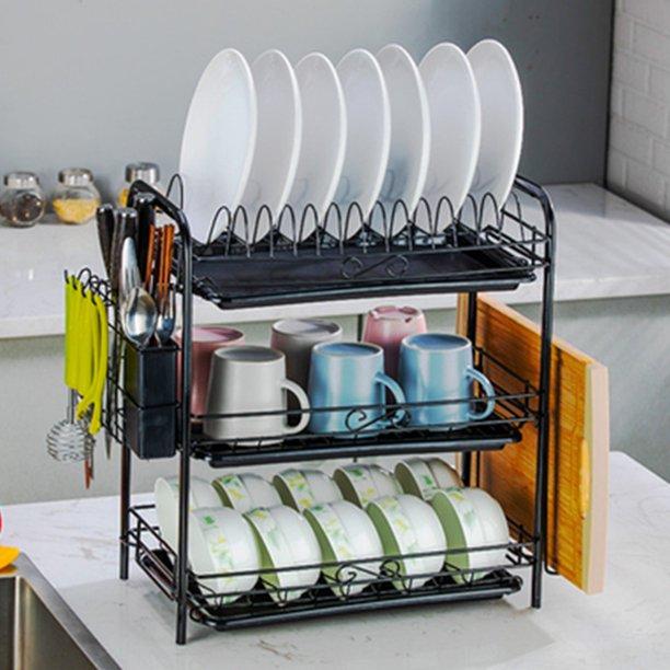 21.8 INCH Dish Rack, 2/3-Tier Dish Drying Rack with Drainboard Large Capacity for Kitchen Counter
