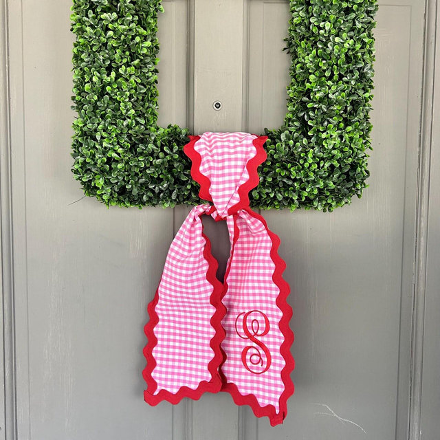 Spring Wreath Sash | Custom Monogrammed Sash | Front Door Decor | Personalized Home | Unique Home Gift | Red Gingham Wreath Sash