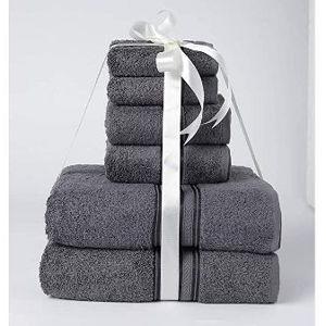 6 pc Cotton Bath Towel Set - Dark Grey