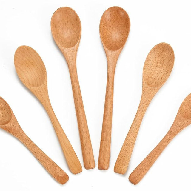 6 Piece Small Wooden Spoons Set - Premium Beech Wood Spoons in 3 Sizes (4.9", 5.9", 7.1") for Honey, Tea, Coffee, Multi-Purpose Mini Teaspoons Utensils for Ice Cream and Soup