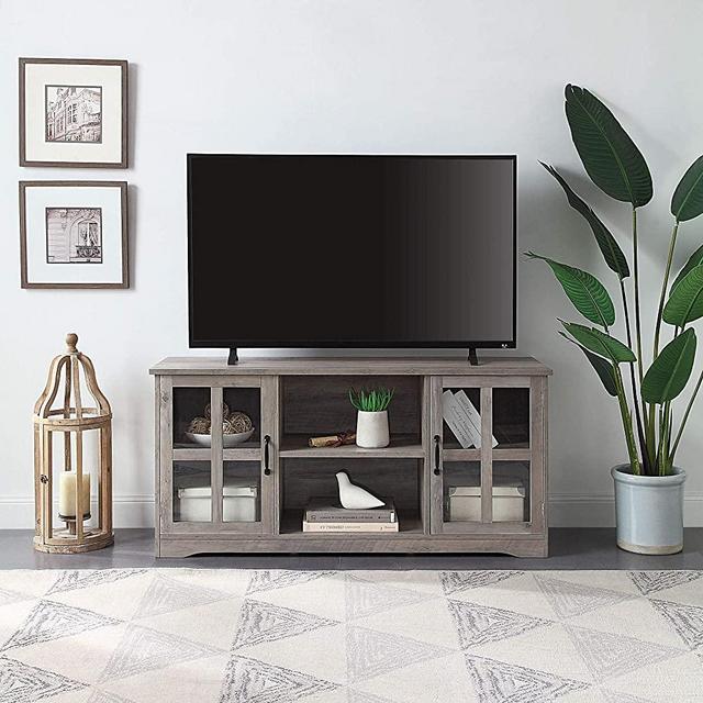 BELLEZE Cori 52 Inch TV Stand Wood and Glass Console for TVs Up to 60", Gray Wash