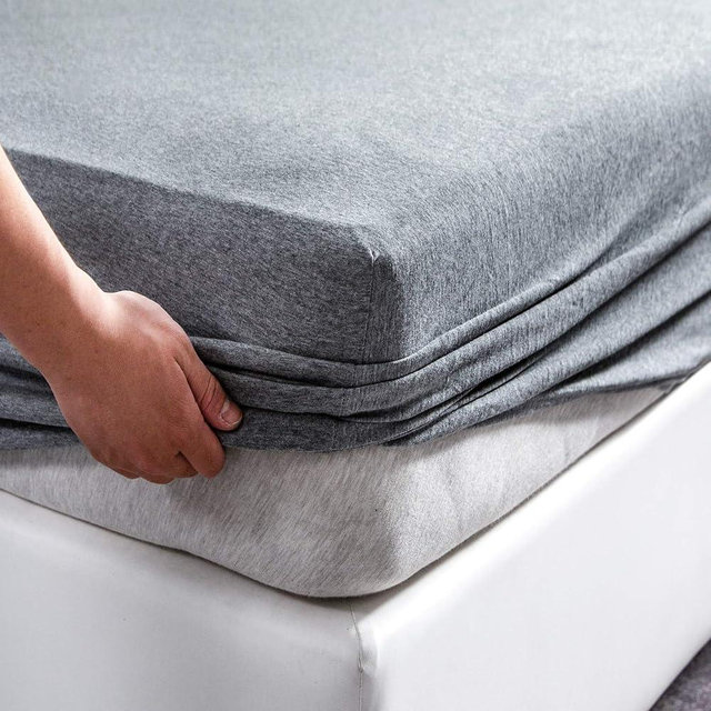 PURE ERA Jersey Knit Cotton Fitted Bottom Sheet ONLY (No Flat Sheet or Pillow Cases) Extra Deep Pocket Up to 15" to 20" Ultra Soft Comfy Breathable Blueish Grey King
