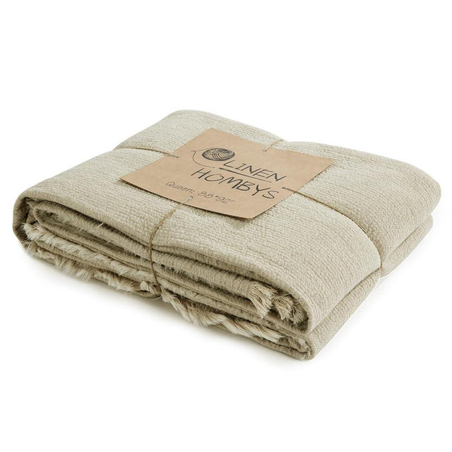 HOMBYS 92"x108" 100% Pure Linen Oversized King Blanket-Soft Linen Reversible Throw Blanket in Natural Color Bed Blanket(Flax Color, 92"x108")