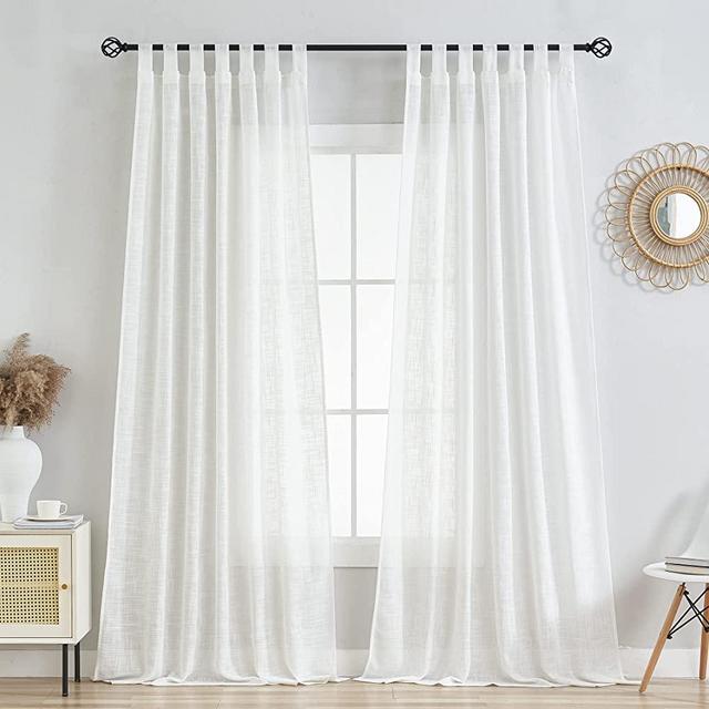 VOILYBIRD Living Room Linen Curtains Tab Top Window Treatment Panel Drapes Extra Long (W52 x L108, Off White)