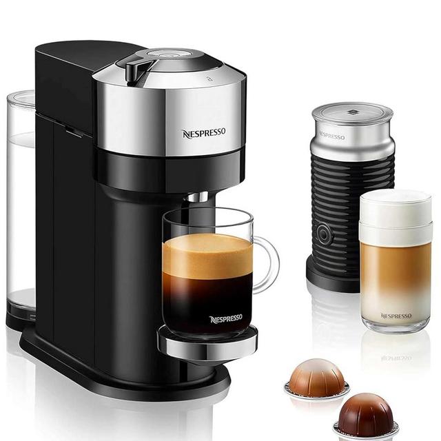 Nespresso De'Longhi Vertuo Next Deluxe by De'Longhi with Aeroccino - Chrome (Renewed)