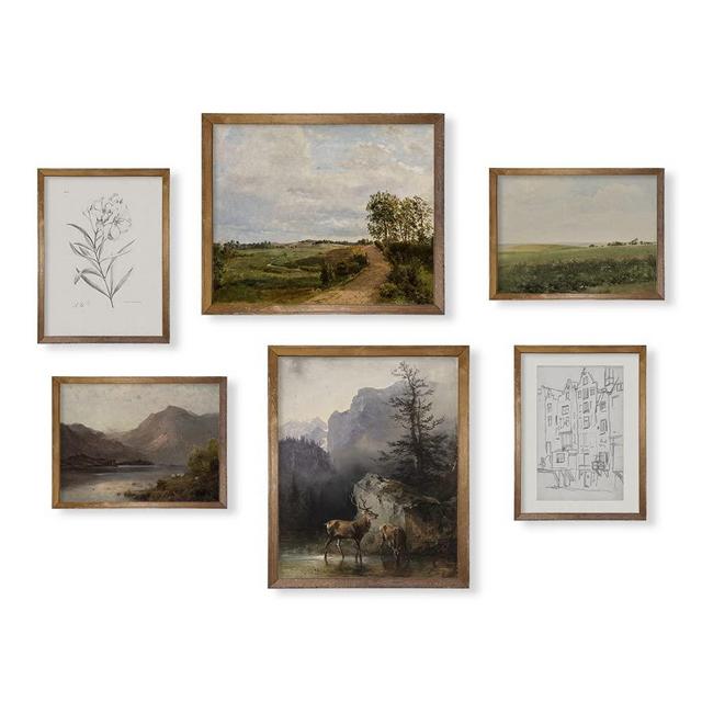 Vintage Farmhouse Wall Decor - Nature Deer Flower Neutral Wall Art for Boho French Country Kitchen Bathroom Bedroom Picture Poster Print Green Room Decor Aesthetic Botanical Cottagecore 6 Set Unframed