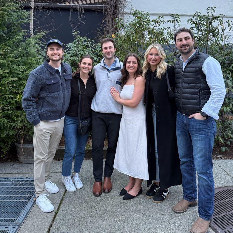 A photo with Cam, Libby, Jake, Irina, Susannah and Will after our sweet engagement party that Libby put together