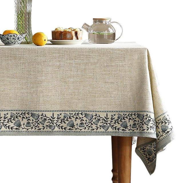 ISAENNE Floral Tablecloth for Square Tables,Linen Table Cloth with Thorny Vine Flower Pattern,Heavy Durable Table Cover,Decor for Dining Thanksgiving Kitchen Party Banquet Christmas,55"*55"