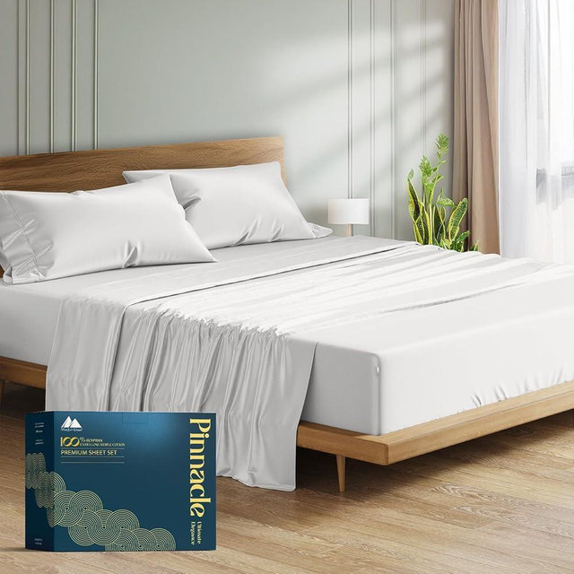 Mayfair Linen 100% Egyptian Cotton Sheets King Size - 1500 Series King Size Sheets Set Egyptian Cotton, Luxury Bedsheet (Light Grey, 4 PC), Soft, Cooling, 17" Deep Pocket Sateen Weave Bedsheet Set