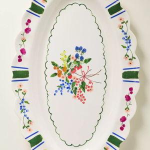Annette Small Floral Melamine Platter - White, One Size