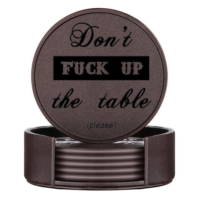 Thipoten Funny Coasters, Leather Coasters with Holder, Protect Furniture from Water Marks Scratch and Damage(6Pcs, Brown)