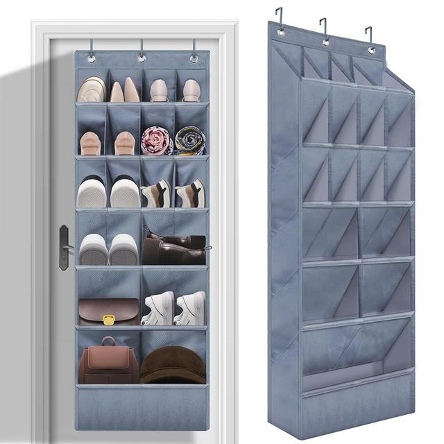 YOKMIVEM Over the Door Shoe Organizers with Large Pocket, Hanging Shoe Rack for Closet Shoe Holder Back of Door, Dorm and Narrow Door Shoe Storage Shoe Rack with 17 Pockets Gery, 1 Pack