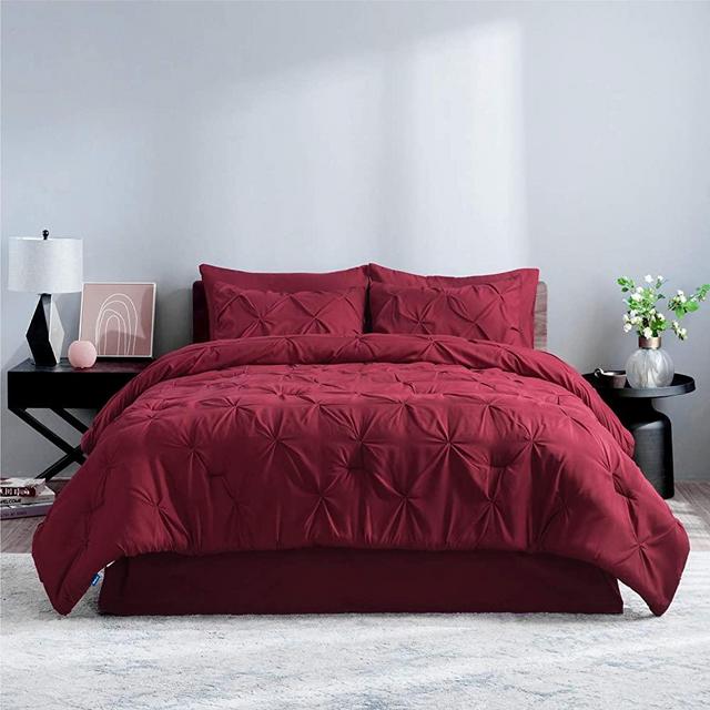 Bedsure Red Comforter King - Bed in A Bag 8 Pieces, Pinch Pleat Comforter Set for King Bed with Sheets