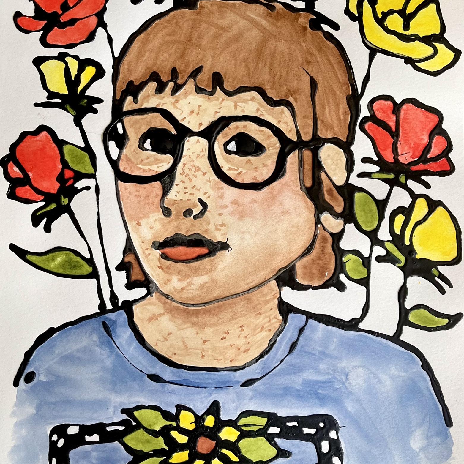 Black glue portrait of Katie by Katie