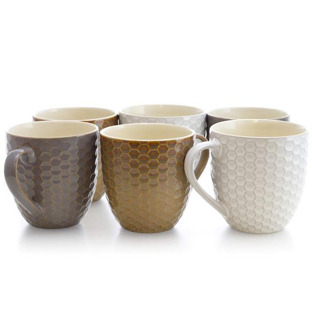Elama EL-HONEYCOMB2 Honeycomb 6-Piece 15 oz. Mug Set, Assorted Colors, 15 ounce, Multicolor