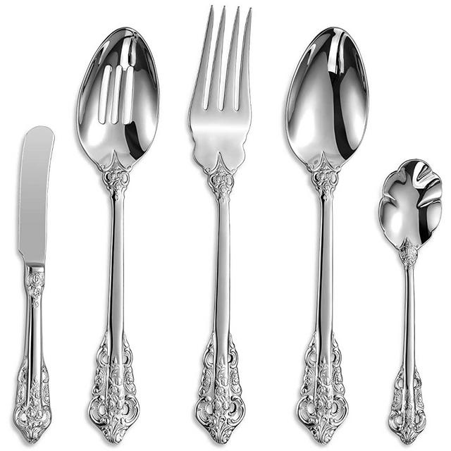 KEAWELL Gorgeous 5-Piece 18/10 Stainless Steel Hostess Serving Utensil Set, Dishwasher Safe, Silver