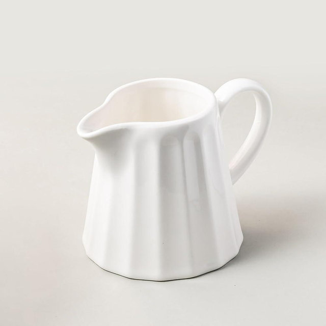 YHOJOY Ceramic Creamer Pitcher,Creamer Container with Handle, 10 OZ Small Milk Pitcher Milk Cup for Coffee, Sauces, Salad, White