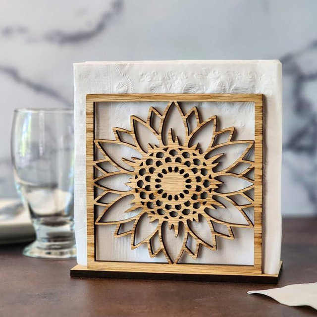 Tnstbiee Handmade Sunflower Wood Napkin Holder for Farmhouse Rustic Decor - Laser Cut Farmhouse Table Kitchen Dispenser - Great Gift for Mother's Day or Leo Zodiac Birthday