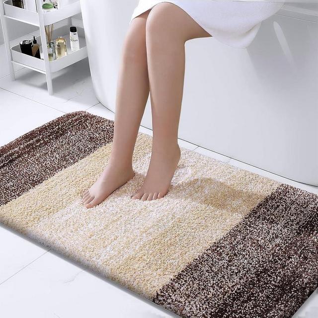OLANLY Luxury Bathroom Rug Mat 40x32, Extra Soft and Absorbent Microfiber Bath Rugs, Non-Slip Plush Shaggy Bath Carpet, Machine Wash Dry, Bath Mats for Bathroom Floor, Tub and Shower, Brown