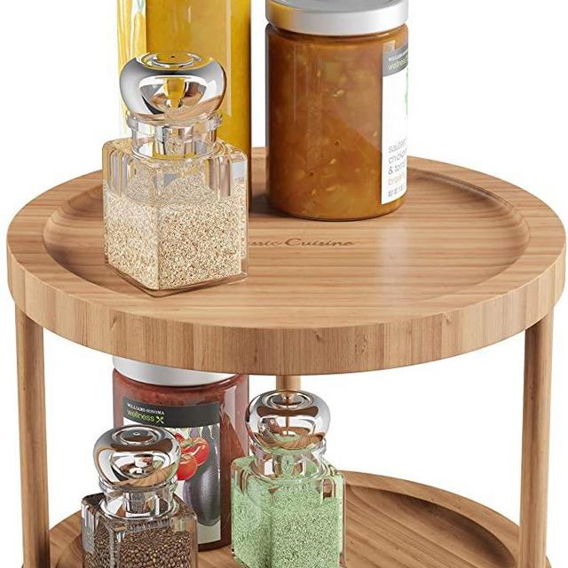 Lavish Home Classic Cuisine Lazy Susan – All-Natural Bamboo Round Two Tier Turntable Kitchen, Pantry and Vanity Organizer and Display with 10 Inch Diameter