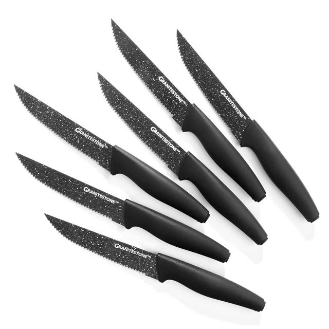 Granitestone KnutriBlade 6 Piece Black Steak Knives with Easy Grip Handle