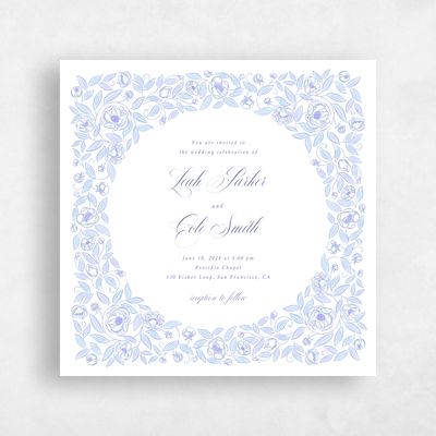 Dark Pastel Blue Wedding Invitation - Beatrice Frame