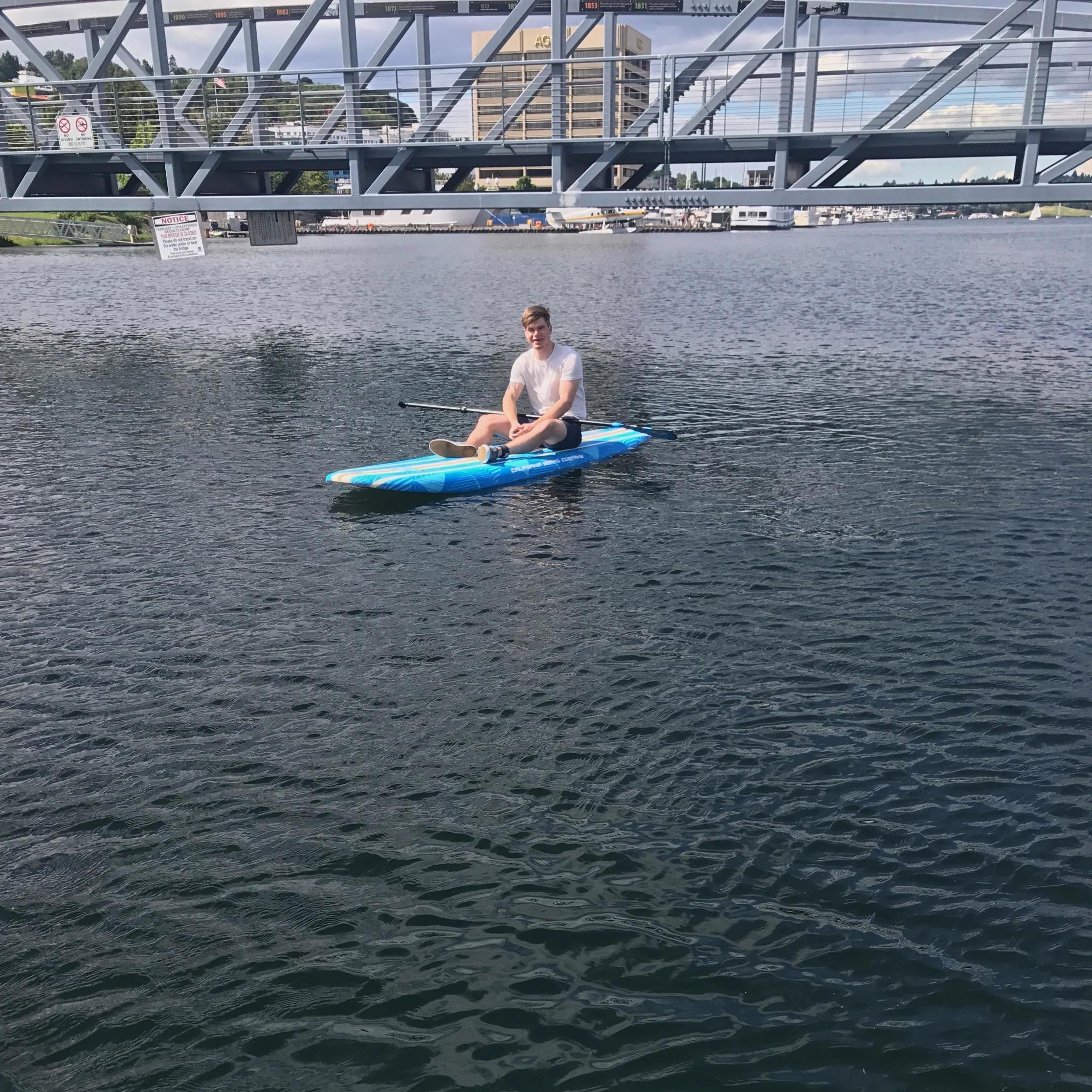 James' first time paddle boarding