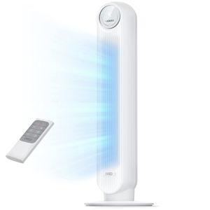 DREO Tower Fan for Bedroom, 25ft/s Velocity Quiet Floor Fan, 90° Oscillating Fans for Indoors with 4 Speeds, 4 Modes, 8H Timer, Standing Fans, Bladeless Fan, White (DR-HTF007)