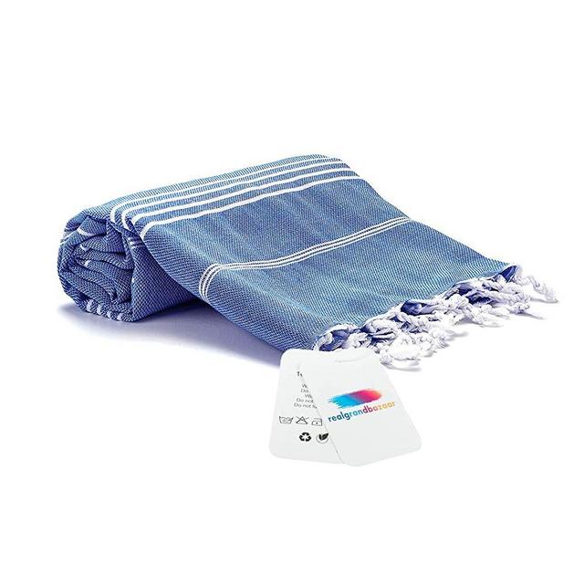 Realgrandbazaar Pestemal Turkish Towel%100 Cotton - Pre Washed, More Softly 39 x 69 Peshtemal, Beach, Bath, Spa, Hammam, Super Soft Towels (Azure)