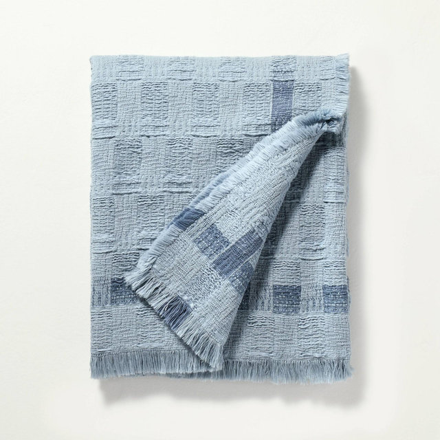 Soft Woven Throw Blanket with Textured Border Blue - Hearth & Hand™ with Magnolia