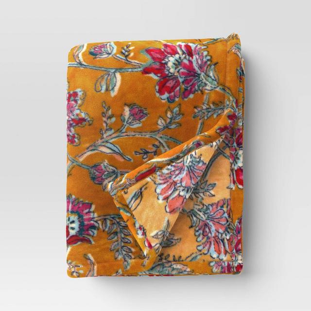 Oversized Printed Floral Primalush Throw Blanket Gold - Threshold™
