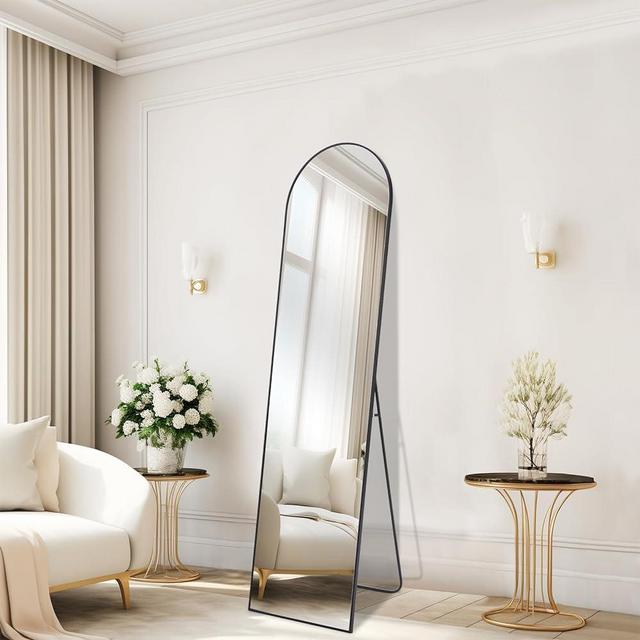 NEWBULIG 59"x16" Full Length Mirror, Standing Mirror Hanging or Leaning, Full Body Mirror with Stand,Wall Mounted Mirror, Arched Floor Mirror with Aluminum Alloy Thin Frame for Living Room,Black