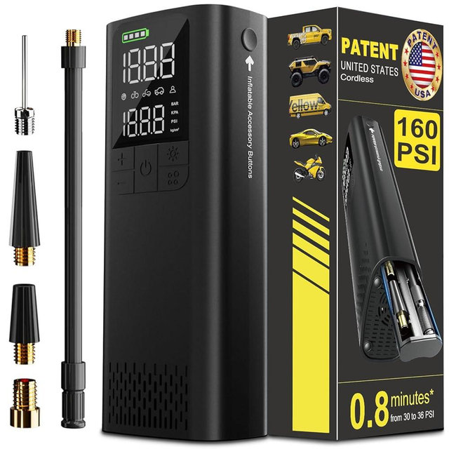 BBD Car Tire Inflator Portable Air Compressor,0.8 Min Full Inflation 160 PSI Digital Electric Auto Air Pump with Pressure Gauge,Type-c Charging Cable,Emergency LED Light for Car Bike Balls Motorcycle