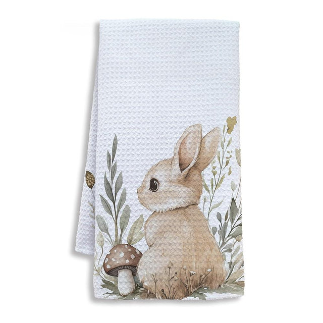 Shrago Bunny Gifts Kitchen Towels, Gifts for Bunny Lovers Women Dish Tea Towels for Kitchen, Cute Rabbit Mushroom Botanical Decorative Hand Towel for Kids Bathroom Decor, 16x24 Inch