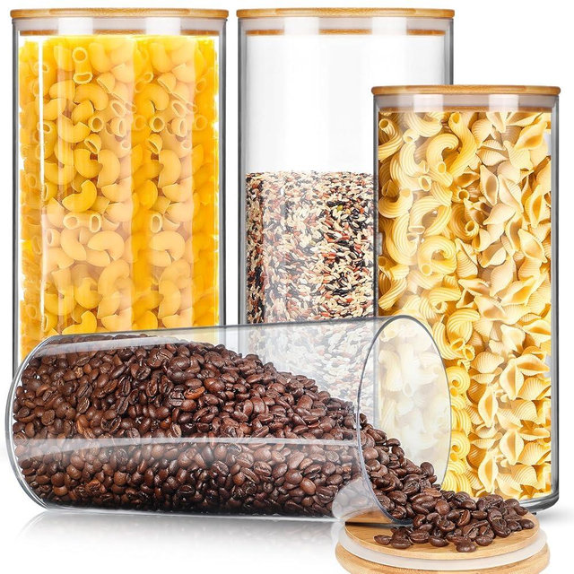 Vesici 4 Pcs Large Acrylic Storage Canister 180 oz and 93 oz Jars with Bamboo Lids Clear Acrylic Canister Unbreakable Airtight Storage Jars for Kitchen, Coffee Rice Pantry Organization