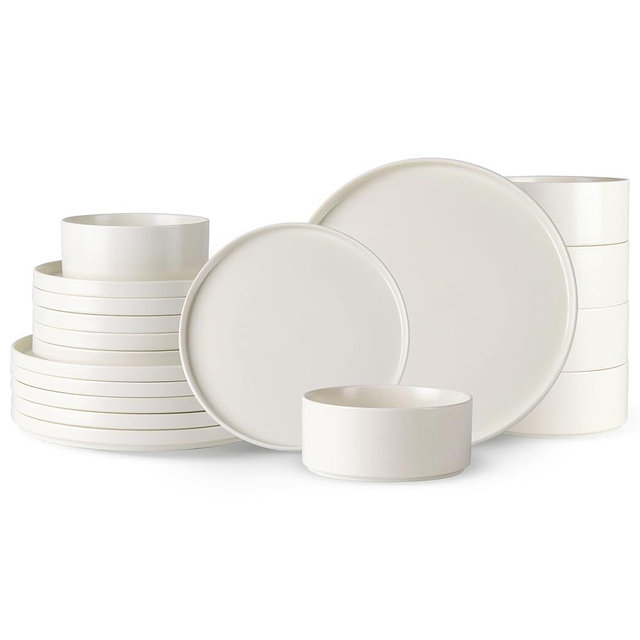 GBHOME Ceramic Dinnerware Sets for 6 Matte Stoneware Plates and Bowls Sets, Chip and Scratch Resistant Dishes,Dishwasher & Microwave& Oven Safe Dishes sets-Beige