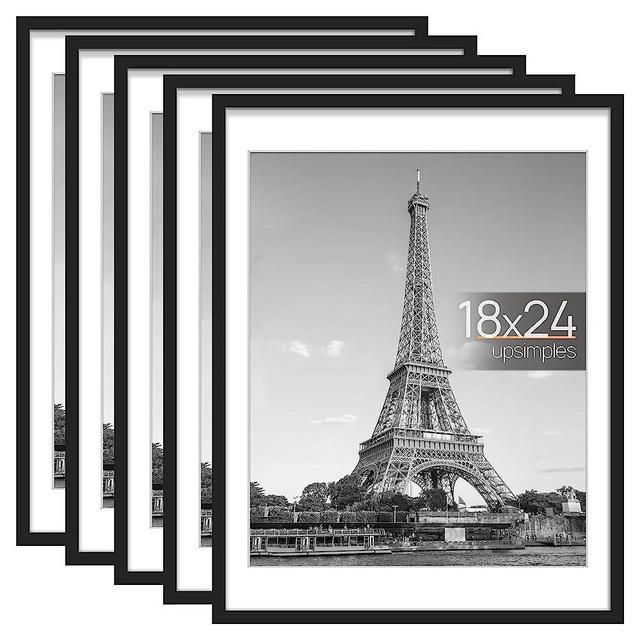 upsimples 18x24 Picture Frame Set of 5, Display Pictures 16x20 with Mat or 18x24 Without Mat, Wall Gallery Photo Frames, Black