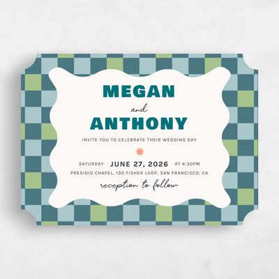 Blue Ticket Wedding Invitation - Vibrante Landscape