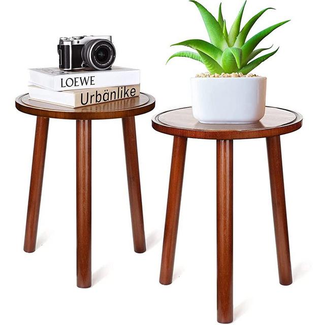 Mudeela Plant Stands for Indoor Plants, 2 Pack Bamboo Plant Stands, 16.5" Tall Plant Table, Mid Century Modern Plant Holder for Living Room, Outdoor Pot Stand, Plant Stool, Small Side Table, Brown