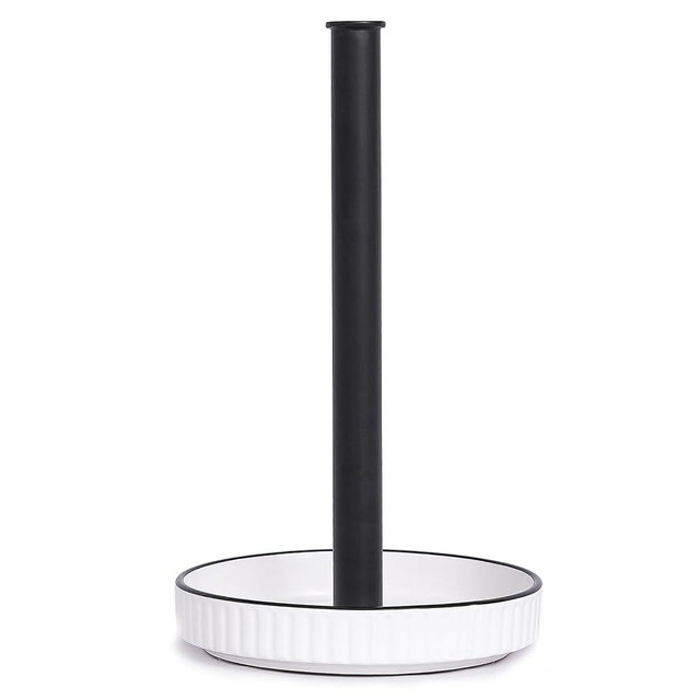 VROOMIUM Black Paper Towel Holder Countertop, Ceramic Base Easy-to-Clean, 1.4 lbs, 7" B x 12.5" H, Stable Elegant and Durable Kitchen Roll Stand