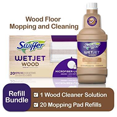 Swiffer WetJet Wood Floor Mopping and Cleaning Refill Bundle, All Purpose Floor Cleaning Products, Includes: 20 Pads, 1 Cleaning Solution