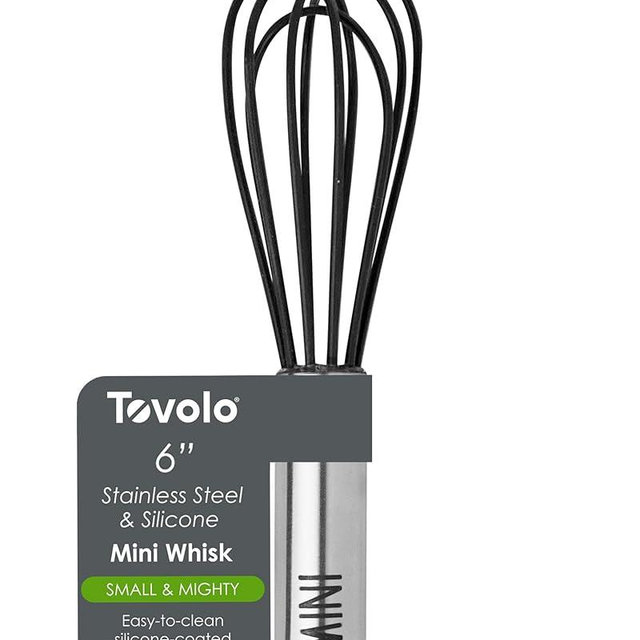 Tovolo Mini Whisk Stainless Steel 6 Inch Tiny Whipper Silicone Whisker for Cooking Blending Mixing Stirring Whisking Egg Beating, Easy to Clean Dishwasher Safe Small Kitchen Mini Metal Whisk, Black